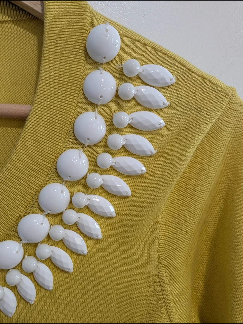 Kate Spade Kati Cardigan Scoop-Neck Yellow 100% Cotton Beading Size Medium